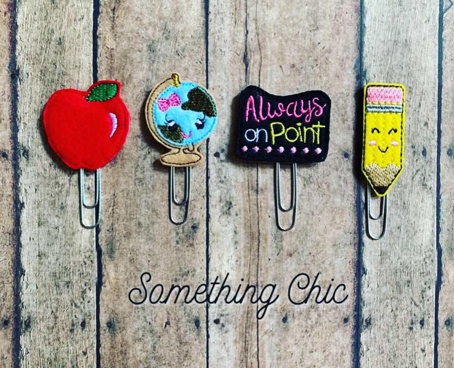 Back To School Planner Clips Apple Globe Pencil Teacher