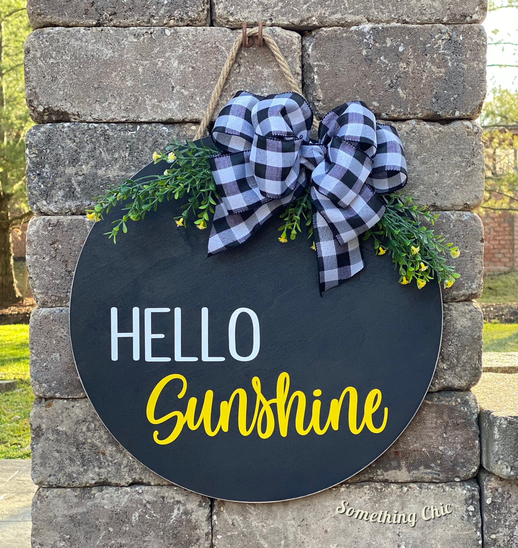 Hello Sunshine Welcome Wood Round Door Hanger Porch Sign Wall Sign