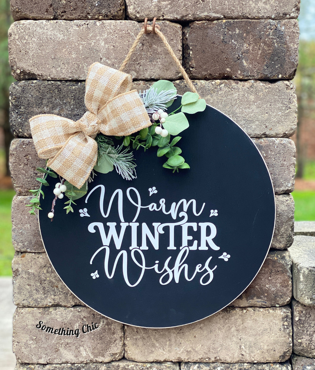 Warm Winter Wishes Wooden Welcome Round Door Hanger