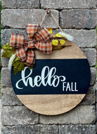 Hello Fall Welcome Wood Round Door Hanger Porch Sign Wall Sign