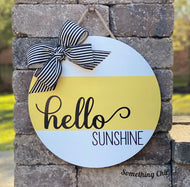 Hello Sunshine Wood Round Door Hanger Porch Sign Wall Sign